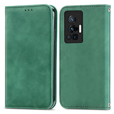 Coque Portefeuille Livre Cuir Etui Clapet S04D pour Vivo X70 Pro 5G Vert