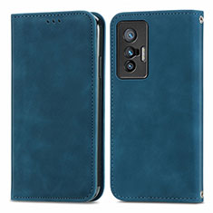 Coque Portefeuille Livre Cuir Etui Clapet S04D pour Vivo X70t Bleu