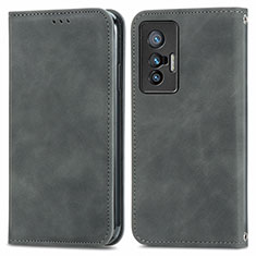 Coque Portefeuille Livre Cuir Etui Clapet S04D pour Vivo X70t Gris