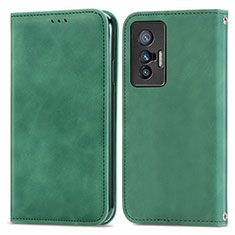 Coque Portefeuille Livre Cuir Etui Clapet S04D pour Vivo X70t Vert