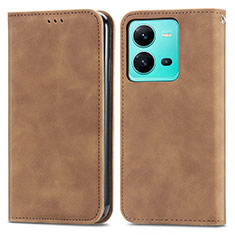 Coque Portefeuille Livre Cuir Etui Clapet S04D pour Vivo X80 Lite 5G Marron