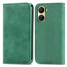 Coque Portefeuille Livre Cuir Etui Clapet S04D pour Vivo Y02S Vert