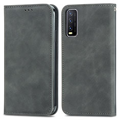 Coque Portefeuille Livre Cuir Etui Clapet S04D pour Vivo Y12A Gris