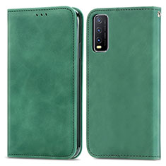 Coque Portefeuille Livre Cuir Etui Clapet S04D pour Vivo Y12A Vert