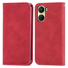 Coque Portefeuille Livre Cuir Etui Clapet S04D pour Vivo Y16 Rouge