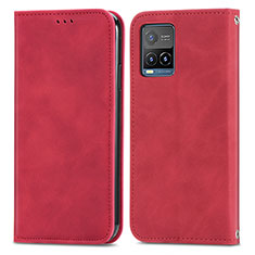 Coque Portefeuille Livre Cuir Etui Clapet S04D pour Vivo Y21 Rouge