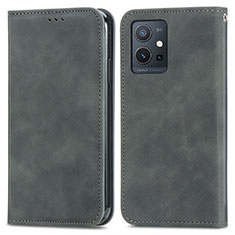 Coque Portefeuille Livre Cuir Etui Clapet S04D pour Vivo Y55s 5G Gris