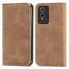 Coque Portefeuille Livre Cuir Etui Clapet S04D pour Vivo Y74s 5G Marron