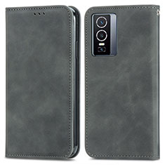 Coque Portefeuille Livre Cuir Etui Clapet S04D pour Vivo Y76 5G Gris