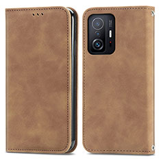 Coque Portefeuille Livre Cuir Etui Clapet S04D pour Xiaomi Mi 11T 5G Marron