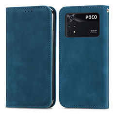 Coque Portefeuille Livre Cuir Etui Clapet S04D pour Xiaomi Poco M4 Pro 4G Bleu