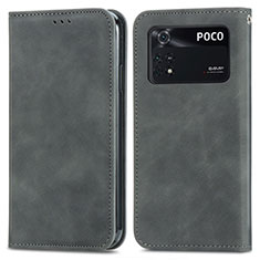 Coque Portefeuille Livre Cuir Etui Clapet S04D pour Xiaomi Poco M4 Pro 4G Gris