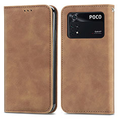 Coque Portefeuille Livre Cuir Etui Clapet S04D pour Xiaomi Poco M4 Pro 4G Marron