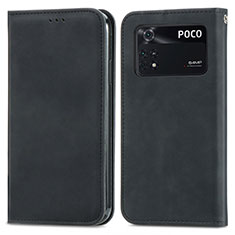 Coque Portefeuille Livre Cuir Etui Clapet S04D pour Xiaomi Poco M4 Pro 4G Noir