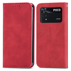 Coque Portefeuille Livre Cuir Etui Clapet S04D pour Xiaomi Poco M4 Pro 4G Rouge