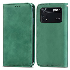 Coque Portefeuille Livre Cuir Etui Clapet S04D pour Xiaomi Poco M4 Pro 4G Vert