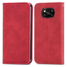 Coque Portefeuille Livre Cuir Etui Clapet S04D pour Xiaomi Poco X3 NFC Rouge