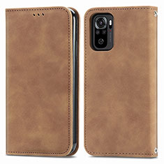 Coque Portefeuille Livre Cuir Etui Clapet S04D pour Xiaomi Redmi Note 10 4G Marron