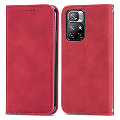 Coque Portefeuille Livre Cuir Etui Clapet S04D pour Xiaomi Redmi Note 11T 5G Rouge