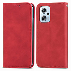 Coque Portefeuille Livre Cuir Etui Clapet S04D pour Xiaomi Redmi Note 11T Pro+ Plus 5G Rouge
