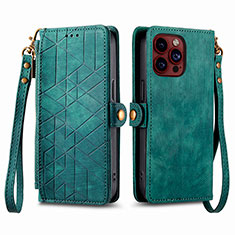 Coque Portefeuille Livre Cuir Etui Clapet S05D pour Apple iPhone 13 Pro Max Vert