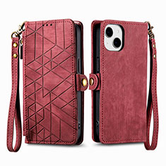 Coque Portefeuille Livre Cuir Etui Clapet S05D pour Apple iPhone 13 Rouge