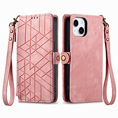 Coque Portefeuille Livre Cuir Etui Clapet S05D pour Apple iPhone 14 Plus Or Rose