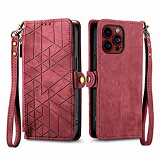 Coque Portefeuille Livre Cuir Etui Clapet S05D pour Apple iPhone 14 Pro Rouge