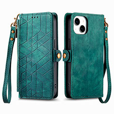 Coque Portefeuille Livre Cuir Etui Clapet S05D pour Apple iPhone 15 Vert