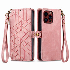 Coque Portefeuille Livre Cuir Etui Clapet S05D pour Apple iPhone 16 Pro Max Or Rose