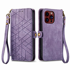 Coque Portefeuille Livre Cuir Etui Clapet S05D pour Apple iPhone 16 Pro Max Violet