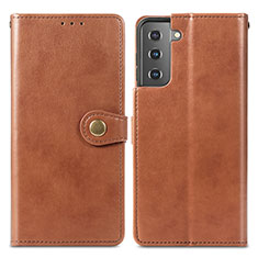 Coque Portefeuille Livre Cuir Etui Clapet S05D pour Samsung Galaxy S21 5G Marron