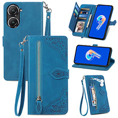 Coque Portefeuille Livre Cuir Etui Clapet S06D pour Asus Zenfone 9 Bleu