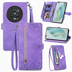 Coque Portefeuille Livre Cuir Etui Clapet S06D pour Huawei Honor Magic5 Pro 5G Violet