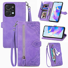 Coque Portefeuille Livre Cuir Etui Clapet S06D pour Huawei Honor X7a Violet