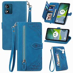 Coque Portefeuille Livre Cuir Etui Clapet S06D pour Motorola Moto E13 Bleu