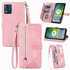 Coque Portefeuille Livre Cuir Etui Clapet S06D pour Motorola Moto E13 Rose