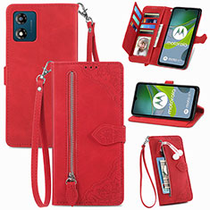 Coque Portefeuille Livre Cuir Etui Clapet S06D pour Motorola Moto E13 Rouge