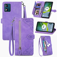 Coque Portefeuille Livre Cuir Etui Clapet S06D pour Motorola Moto E13 Violet