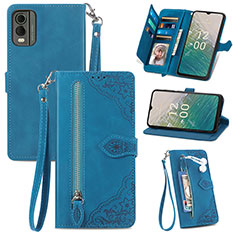 Coque Portefeuille Livre Cuir Etui Clapet S06D pour Nokia C210 Bleu