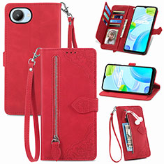 Coque Portefeuille Livre Cuir Etui Clapet S06D pour Realme C30 Rouge