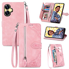 Coque Portefeuille Livre Cuir Etui Clapet S06D pour Realme C55 Rose