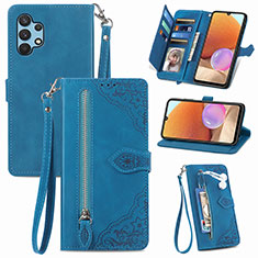 Coque Portefeuille Livre Cuir Etui Clapet S06D pour Samsung Galaxy M32 5G Bleu