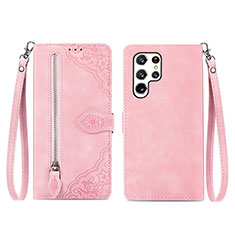 Coque Portefeuille Livre Cuir Etui Clapet S06D pour Samsung Galaxy S21 Ultra 5G Or Rose