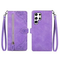 Coque Portefeuille Livre Cuir Etui Clapet S06D pour Samsung Galaxy S22 Ultra 5G Violet