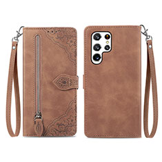 Coque Portefeuille Livre Cuir Etui Clapet S06D pour Samsung Galaxy S23 Ultra 5G Marron