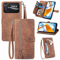 Coque Portefeuille Livre Cuir Etui Clapet S06D pour Xiaomi Poco C40 Marron