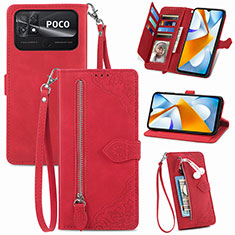 Coque Portefeuille Livre Cuir Etui Clapet S06D pour Xiaomi Poco C40 Rouge