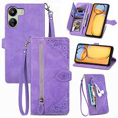 Coque Portefeuille Livre Cuir Etui Clapet S06D pour Xiaomi Poco C65 Violet