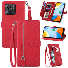 Coque Portefeuille Livre Cuir Etui Clapet S06D pour Xiaomi Redmi 10 India Rouge